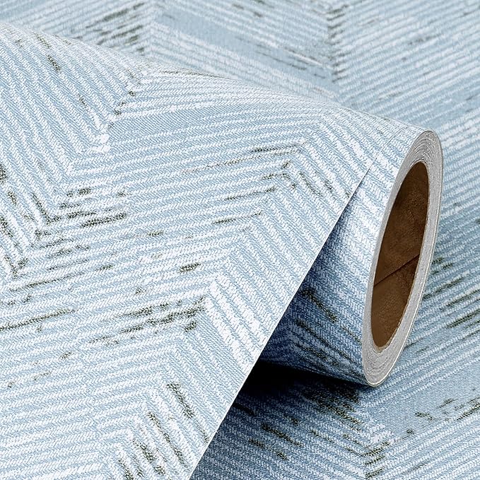 Livelynine Blue Fabric Wallpaper Peel and Stick Prepasted Herringbone Faux by Livelynine