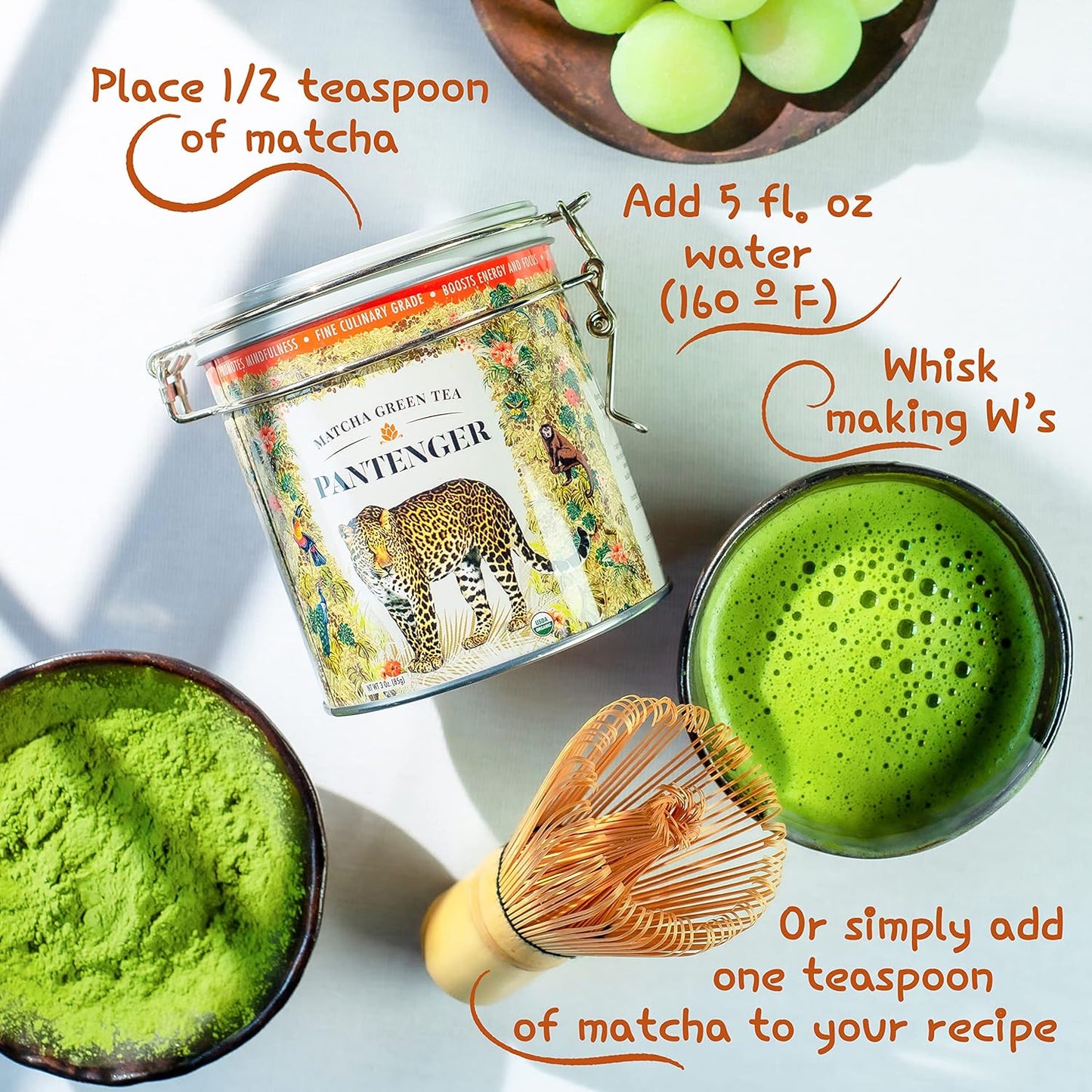 Pantenger Organic Matcha Green Tea Powder | 3 OZ - 70 Servings | Authentic Japanese Matcha Powder | Premium First Harvest | Latte & Smoothie Grade.