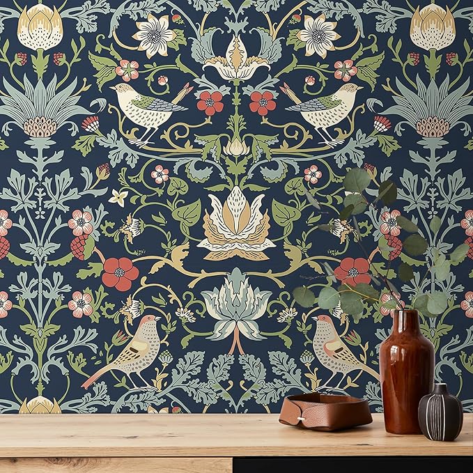 FunStick 17.5"x354" Dark Blue William Morris Wallpaper Vintage Antique Leaves - Image 8