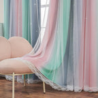 XiDi Curtains for Bedroom Decor, Rainbow Pinkgreen grey34/54 - Image 4