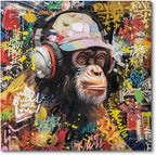 Modern Pop Art Monkey Canvas Wall Art, Street Graffiti Gorilla Canvas Painting by JolyWell