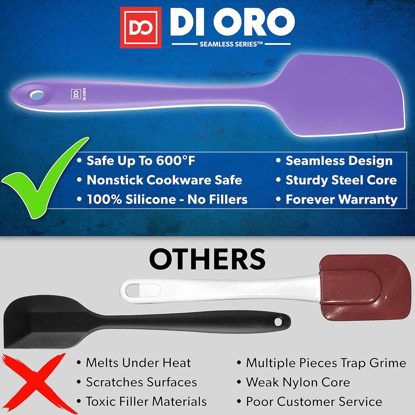 DI ORO Silicone Spatula - 600°F Heat-Resistant Rubber Kitchen Spatula for Baking, Scraping, & Mixing - BPA Free Nonstick Cookware Safe Flexible Utensil for Cooking - Dishwasher Safe (Lavender)