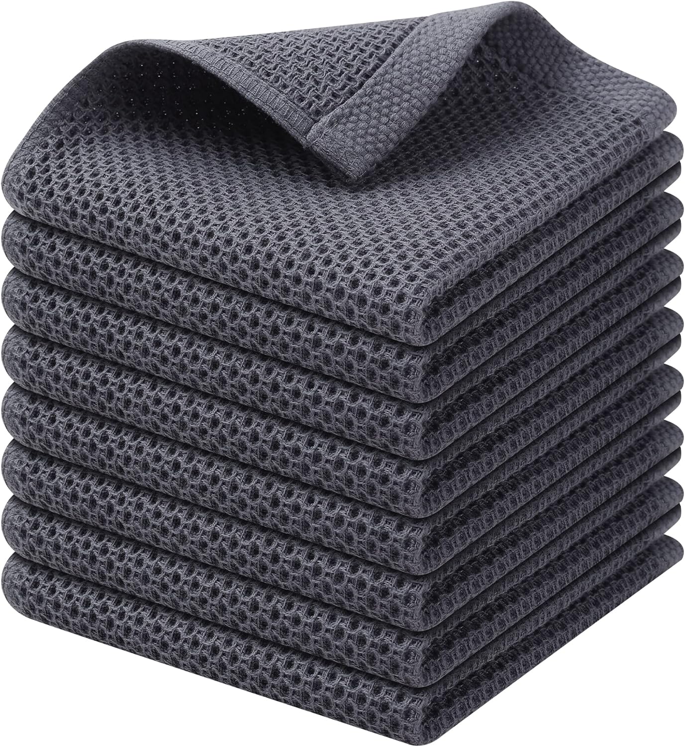 Kitinjoy 100% Cotton Kitchen Dish Cloths, 8 Pack Waffle Weave Ultra Soft Absorbent Dish Towels for Drying Dishes Quick Drying Kitchen Towels Dish Rags, 12 X 12Inch, Dark Grey