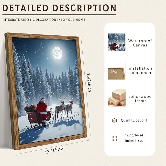 Framed Christmas Wall Decor, Santa Claus Delivering Christmas Gifts Canvas - Image 5