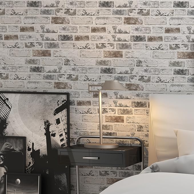 Brick Wallpaper Peel and Stick Wallpaper 17.3"x787" Grey and White 3D Brick - Image 7