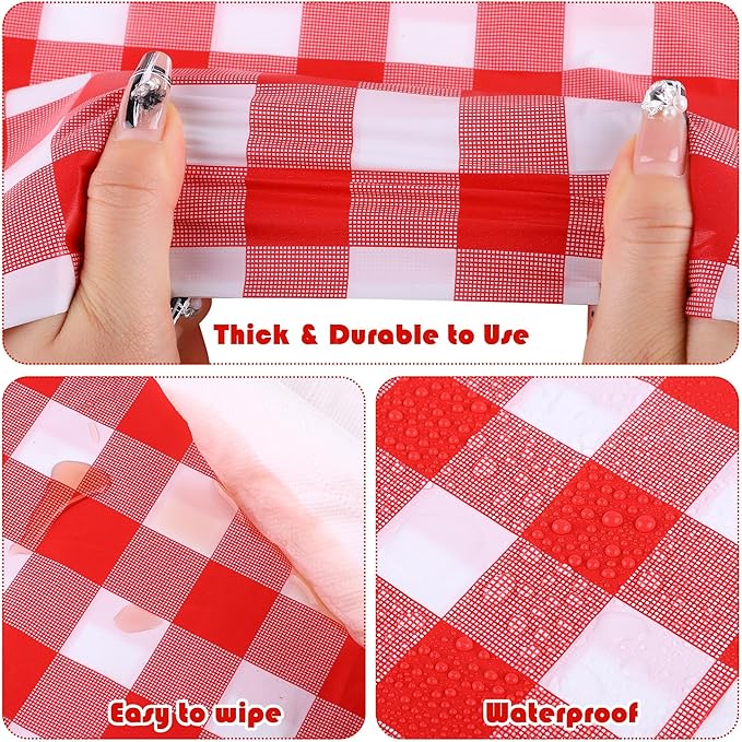 Kochorie 54 Inch x 100 Ft Red Checkered Plastic Table Cloth Roll Disposable - Image 3