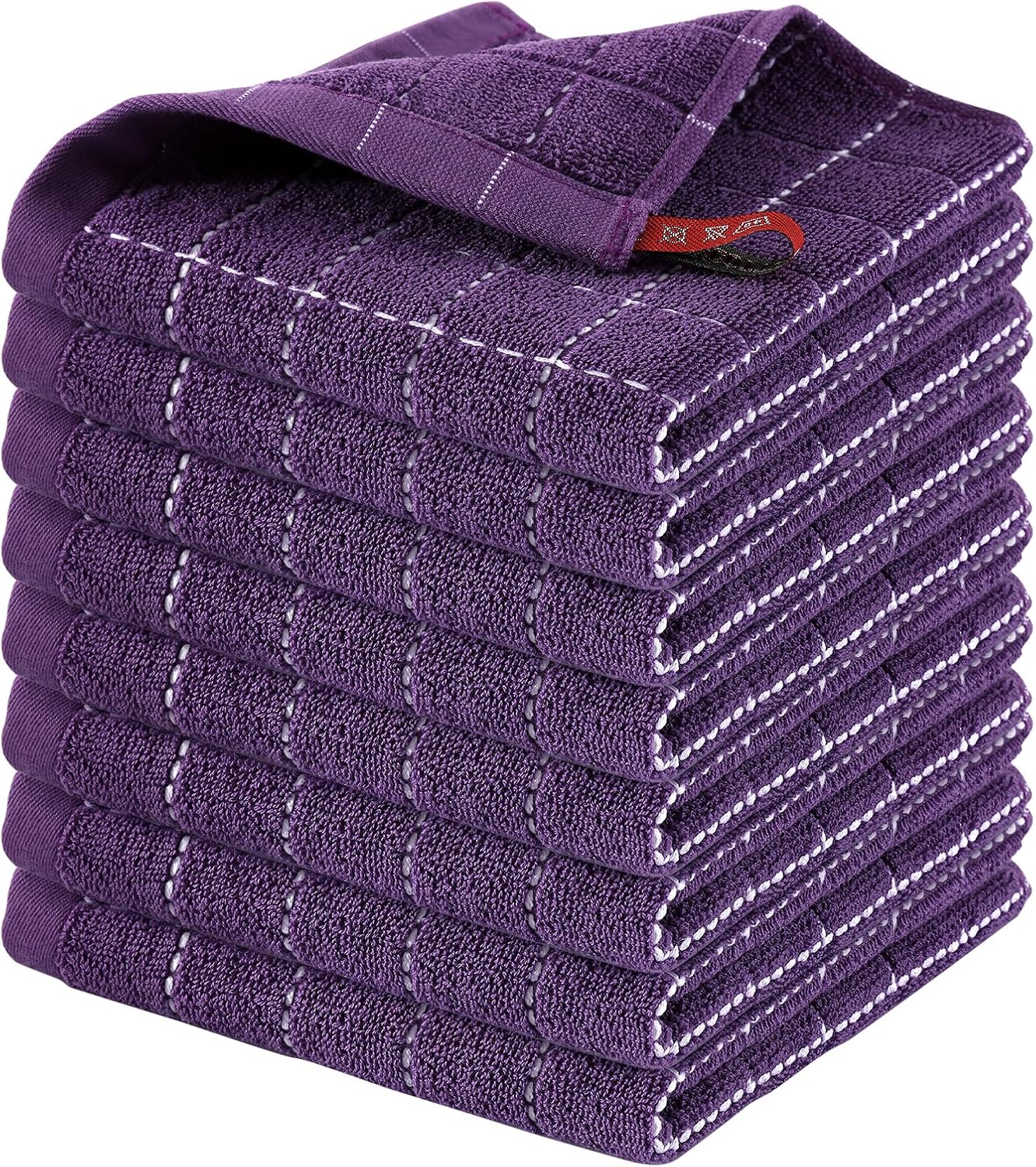 Homaxy 100% Cotton Terry Kitchen Dish Cloths, Ultra Soft and Absorbent Dish Towels for Kitchen, Suitable for Drying and Washing Dishes, 8 Pack, 12 x 12 Inches, Purple