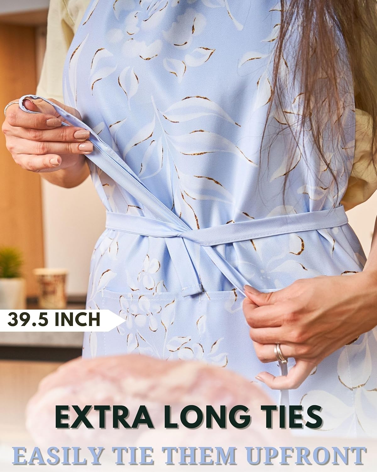Premium Adjustable Cooking Aprons for Women with Pockets| Poly-Cotton Waterproof Kitchen Apron| Cute Floral Design, Long Ties