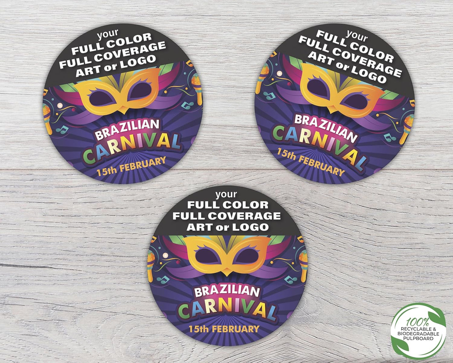 B.E. Green Custom Coasters - Pulpboard Personalized Coasters for Drinks - Full Color Print - Reusable & Absorbent - Beverage Coaster - Promo Events & Celebrations - Pack of 50-4" Round Full Coverage