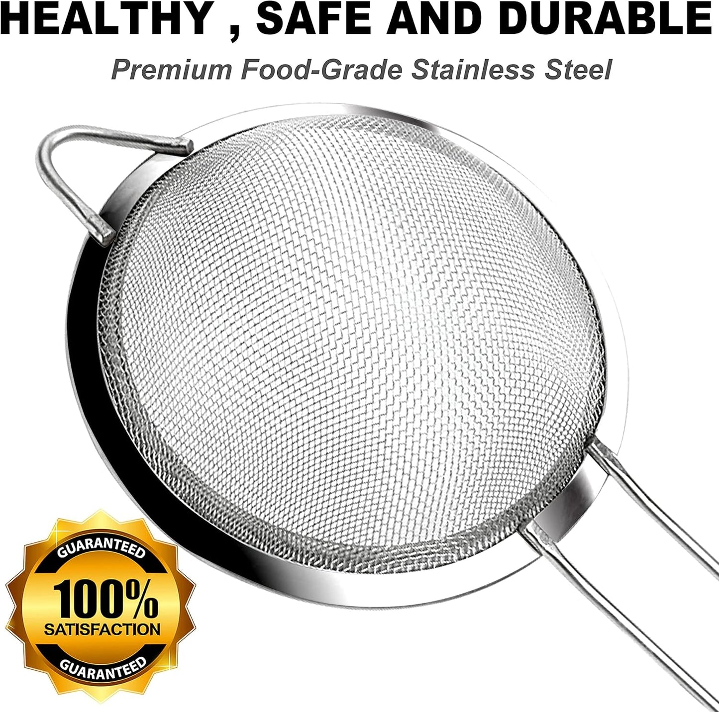 Anaeat Fine Mesh Strainers - Premium Stainless Steel Colander Sieve Sifters, with Durable Mesh and Sturdy Handle, Excellent for Sifting Dry ingredients, Flour, Pastas, Rice, Tea (3.15"）