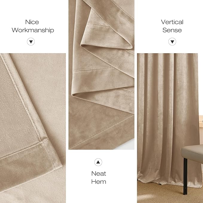 NICETOWN Beige Velvet Curtains Long Drapes, Living Room Office Luxury Bedroom - Image 6