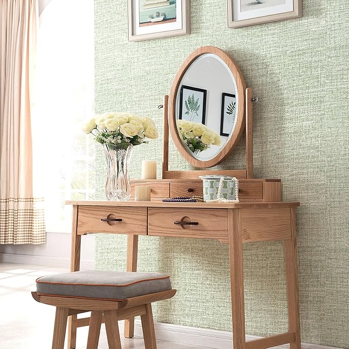 Amiya Grasscloth Wallpaper Sage Green Peel and Stick Faux Fabric Linen Contact - Image 4