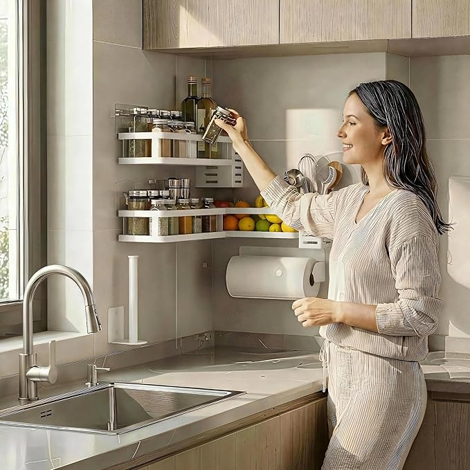 PUSDON 5-in-1 Shower Caddy & Kitchen Organizer Set, Wall Mount Wide Spice Rack - Image 5