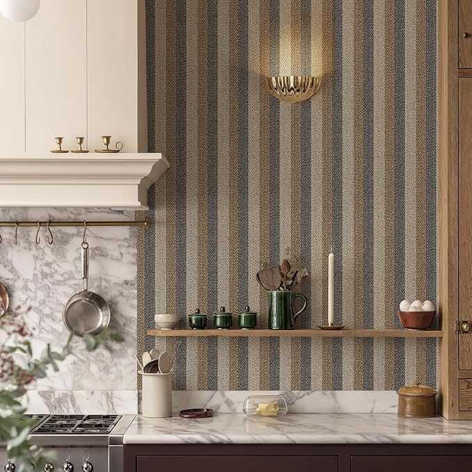 Simon&Siff Textured Fabric Wallpaper Peel and Stick 17.3"x800" Beige/Brown/Grey - Image 5