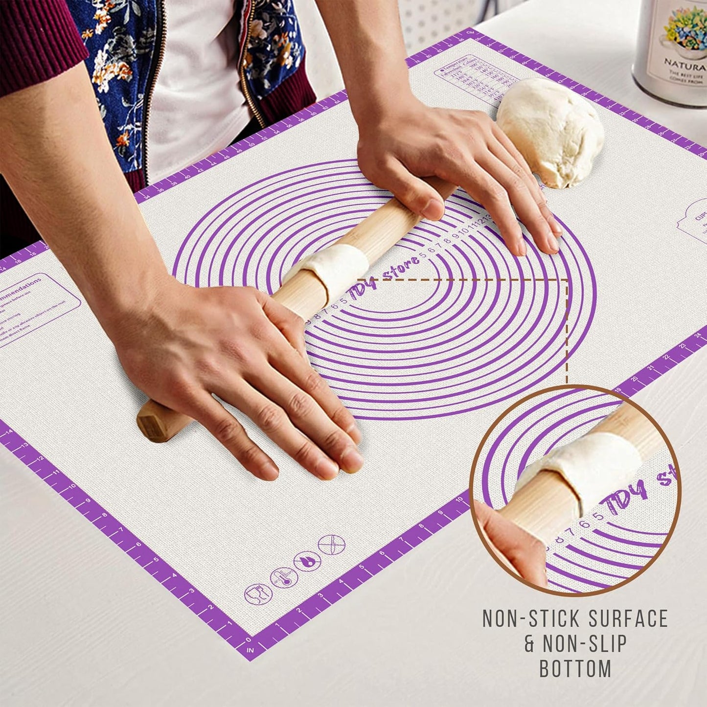 26 * 16 inches Purple, Non-Slip Silicone Baking Sheets - Baking Mat with 0.7mm Thickness - Non-Stick Pastry & Cookie Mat for Kitchen Counter for Rolling Out Dough with Measurements.