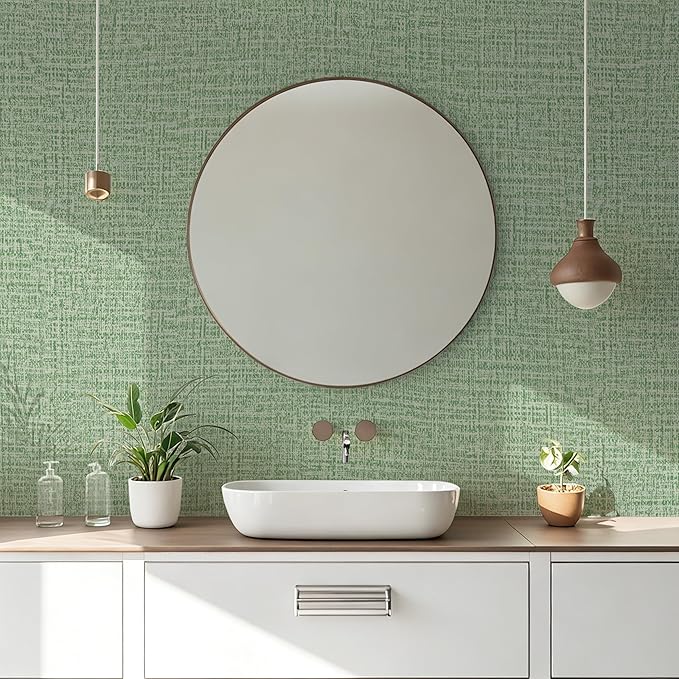 Guvana Grasscloth Peel and Stick Wallpaper Green Textured Contact Paper Modern - Image 4