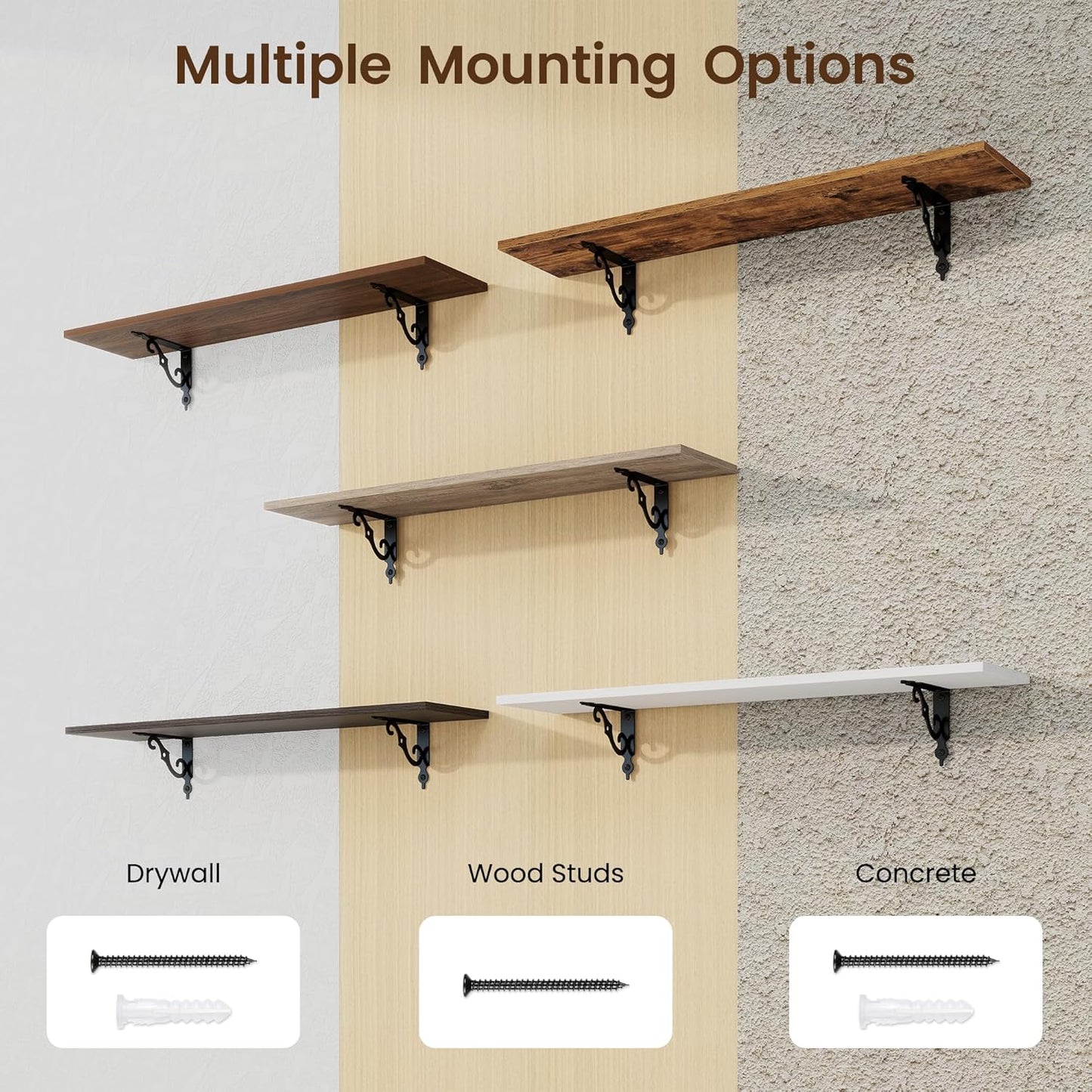 RICHFOCUS Floating Shelves for Wall Decor, 35.4W x 8D Wall Shelves Set of 2, 8 Inch Deep Rustic Wood Shelves Wall Mounted with Brackets, Long Shelves for Living Room Bedroom Kitchen, Rustic Brown