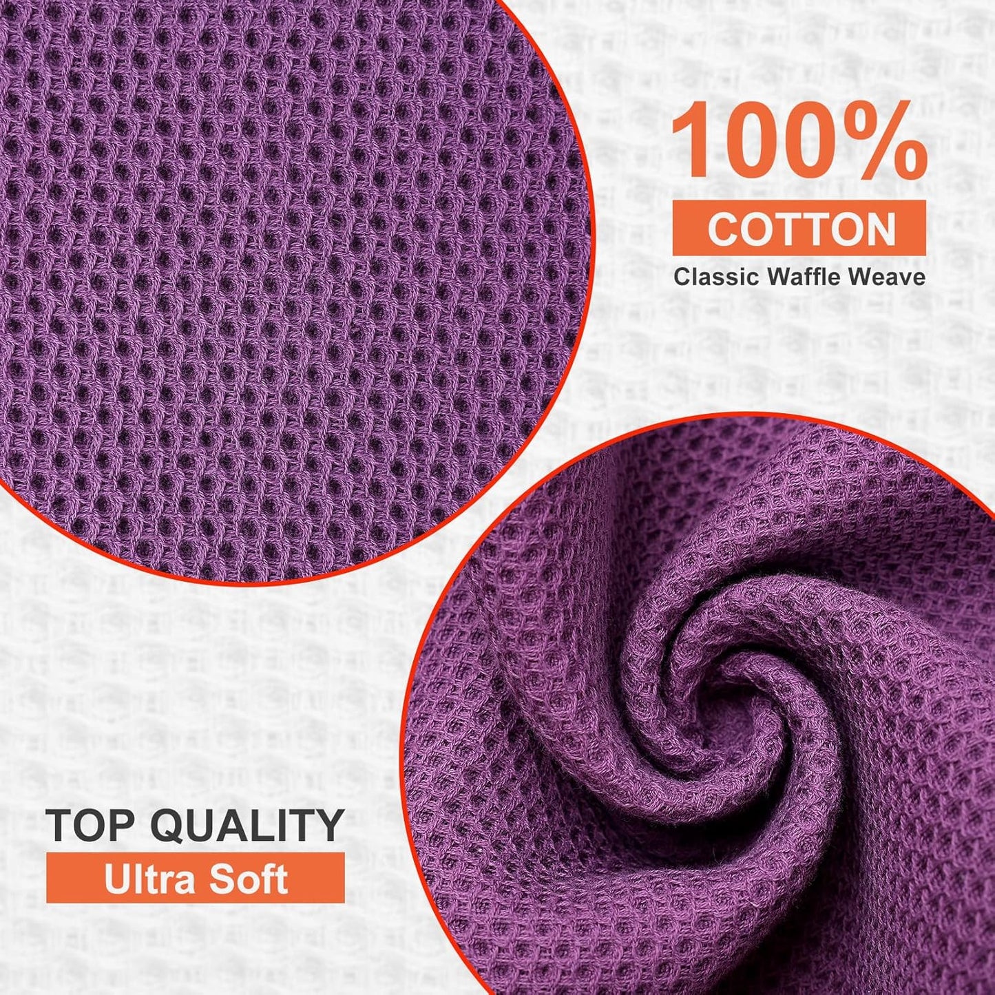 Kitinjoy 100% Cotton Kitchen Dish Cloths, 6 Pack Waffle Weave Ultra Soft Absorbent Dish Towels for Drying Dishes Quick Drying Kitchen Towels Dish Rags, 12 X 12 Inches, Violet