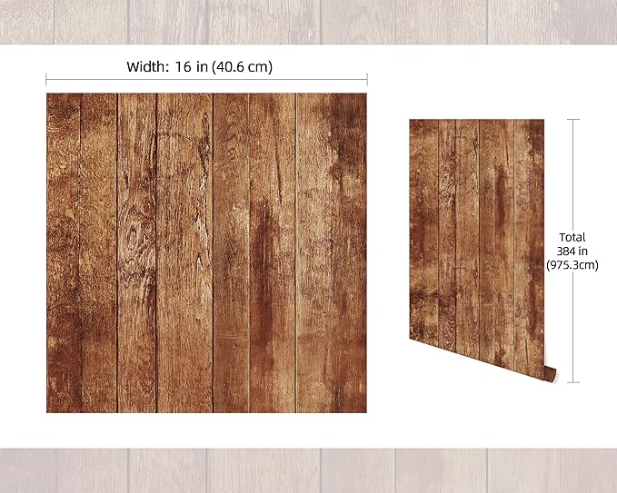 FLFK 16" x 384" Wallpaper Peel and Stick Vintage Brown Wood Contact Paper - Image 2