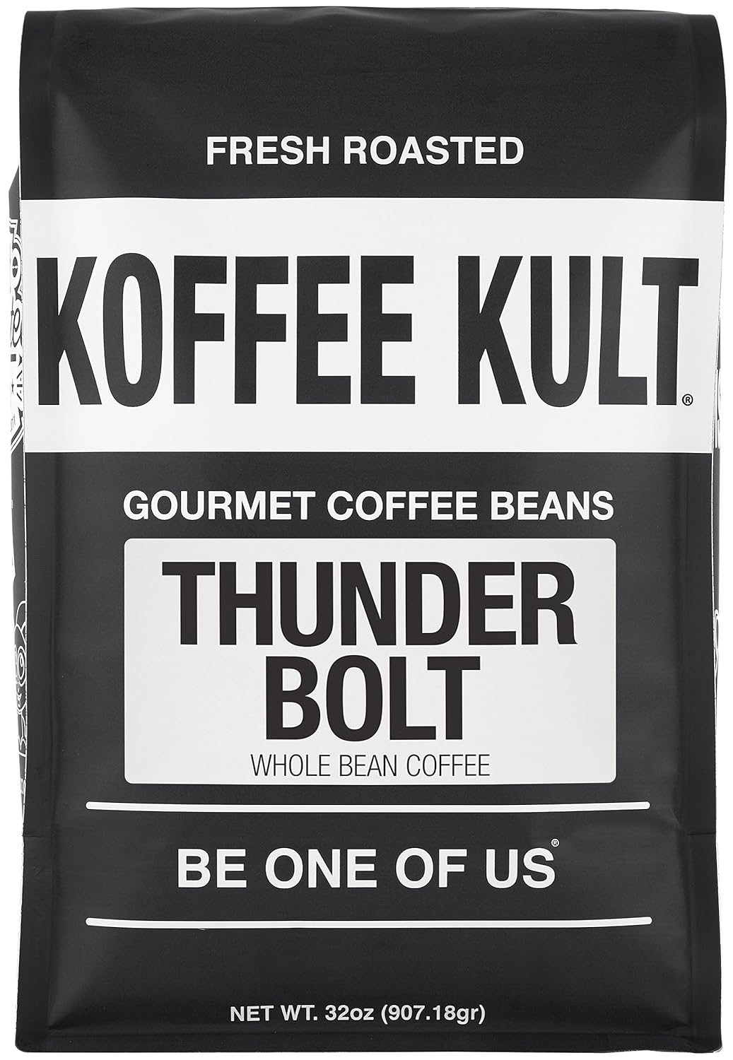 Koffee Kult Thunder Bolt Dark French Roast Whole Bean Coffee - Small Batch 100% Arabica Gourmet Blend, Bold and Well Balanced 32oz Resealable Package
