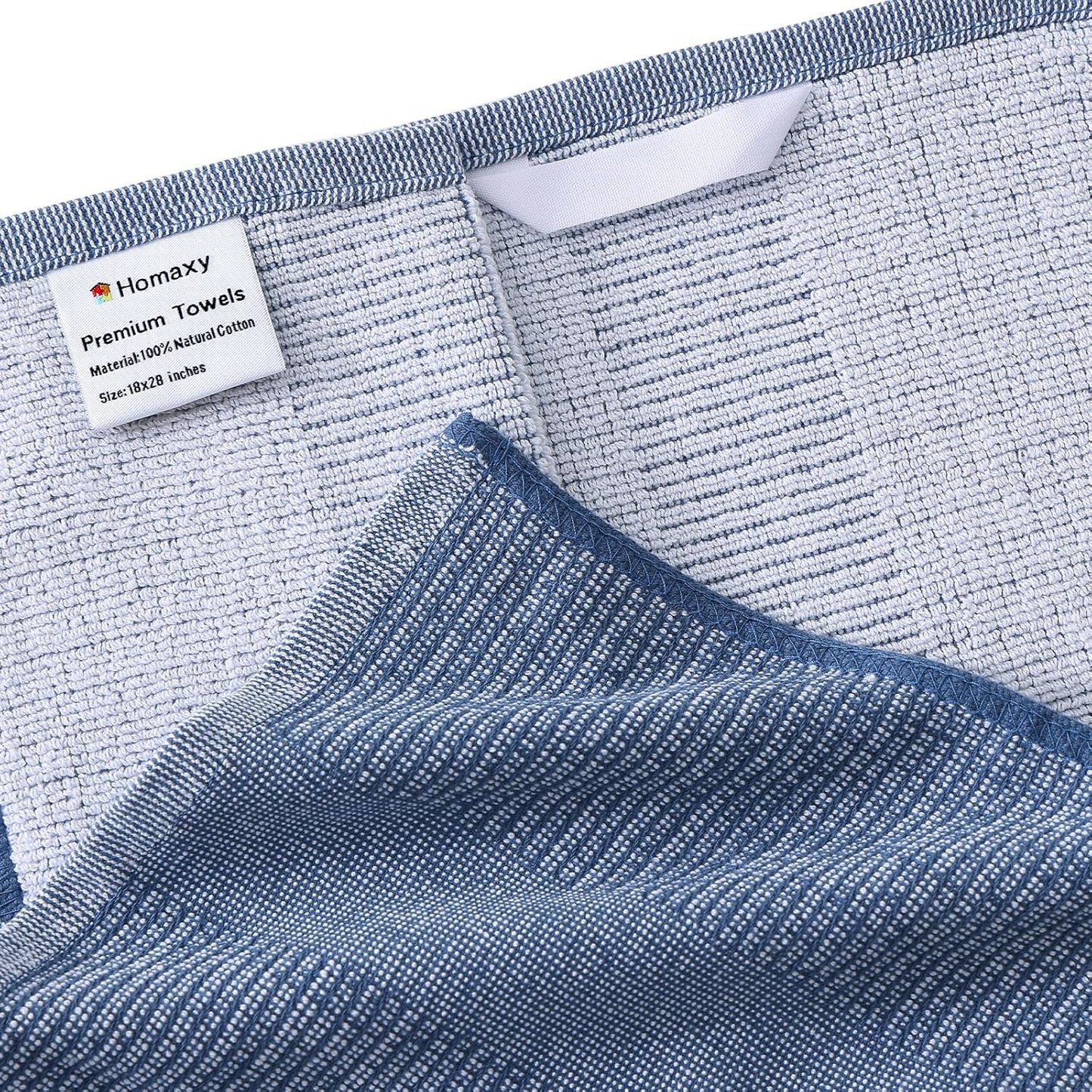 Homaxy Premium Kitchen Towels(18”x 28”, 12 Pack), Large Cotton Kitchen Hand Towels, Flat and Terry Dish Towels, 380 GSM Highly Absorbent Tea Towel Set with Hanging Loop, Navy Blue/Red/Green