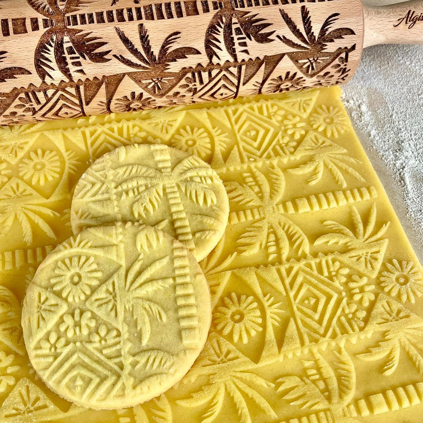 PALM TREE Embossing Rolling Pin with Tropical Pattern. Dough and Clay Roller for Embossed Cookies and Pottery. Cookie and Ceramic Stamp. Backing Gifts for Women by Algis Crafts