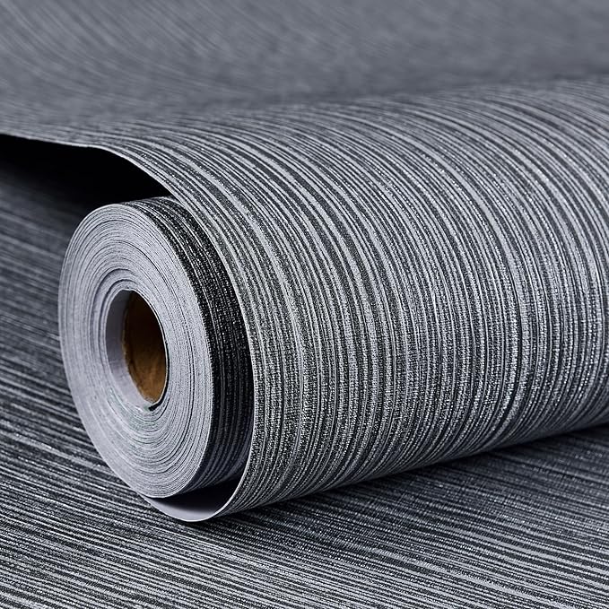 Haimin Grasscloth Wallpaper Textured 24in X 393in Fabric Contact Paper Gray by HaiminHomeDecorWallpaper