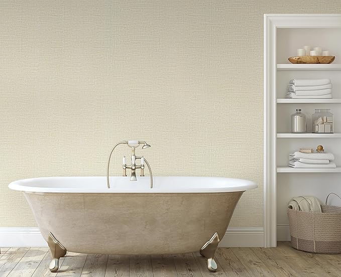 Guvana Grasscloth Peel and Stick Wallpaper Cream Textured Contact Paper Modern - Image 6