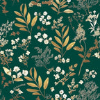 Dark Green Floral Wallpaper Peel and Stick Green Golden Leaf Wallpaper Vintage by Laatse