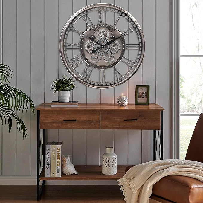 CLXEAST 28 Inch Original Real Moving Gear Wall Clock Roman Numerals, Oversized - Image 7