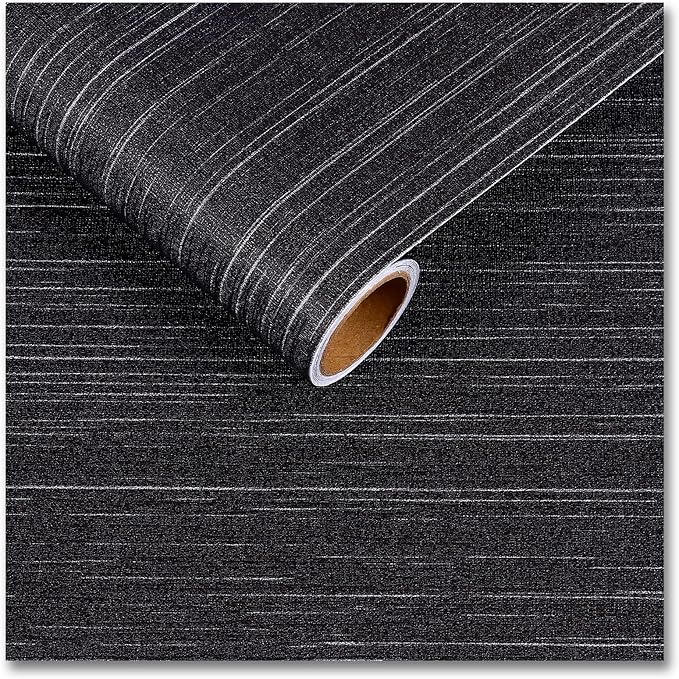 CRE8TIVE Black Grasscloth Peel and Stick Wallpaper Textured Woven Linen Fabric by CRE8TIVE