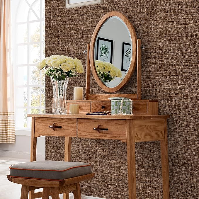 Brown Grasscloth Peel and Stick Wallpaper 17.3"x480" Faux Linen Textured - Image 5