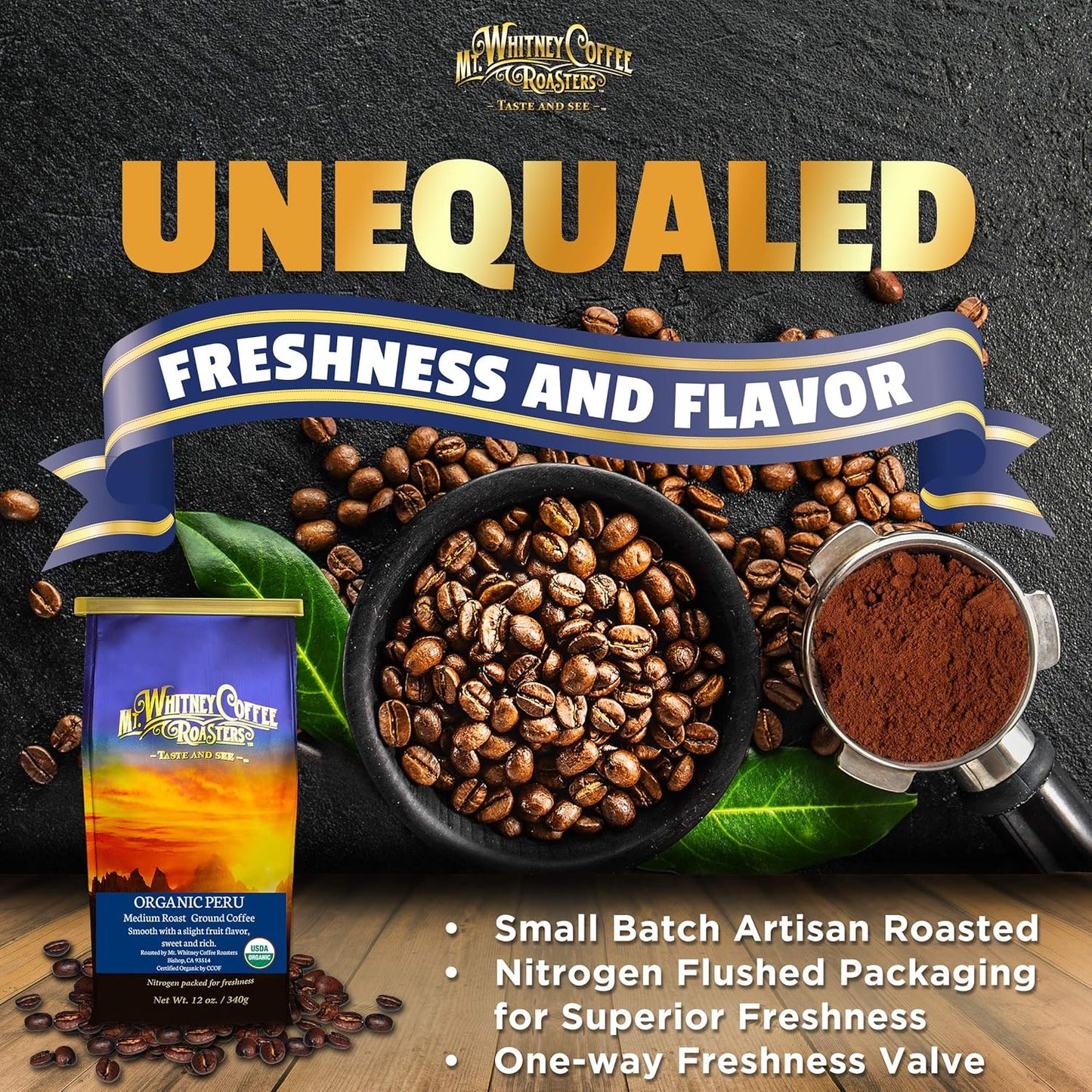 Mt. Whitney Organic Shade Grown, Low Acid Coffee from Peru, (Ground, 12 Oz)