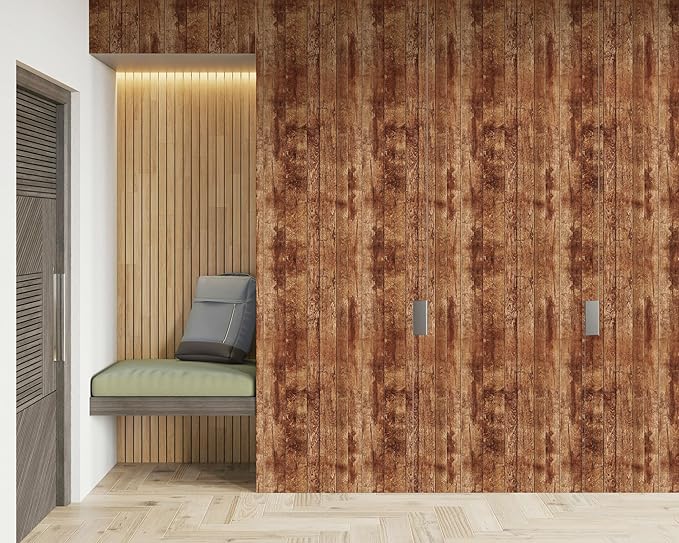 FLFK 16" x 384" Wallpaper Peel and Stick Vintage Brown Wood Contact Paper - Image 4