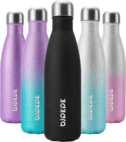 BJPKPK Insulated Water Bottles 17oz Stainless Steel Sports Water Bottles Keep Cold for 24 Hours and Hot for 12 Hours,BPA Free Water Bottl,Glitter Black