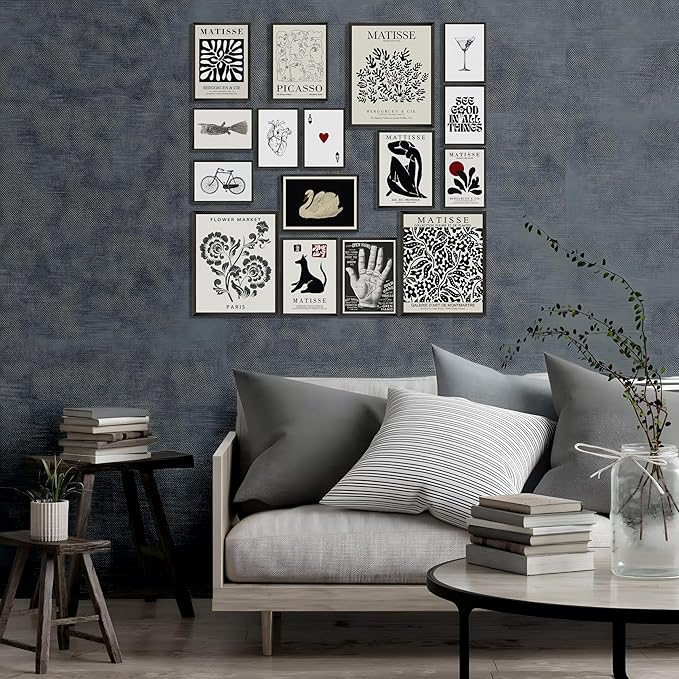 LANCHI95 16 PCS Black and White Home Decor, Eclectic Wall Art, Minimalist - Image 3