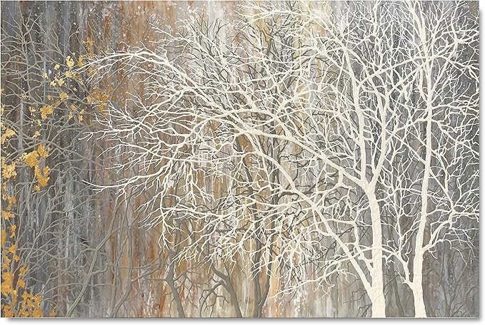 Yihui Arts Canvas Wall Art Hand Painted White Tree Pictures Brown Forest - Image 2