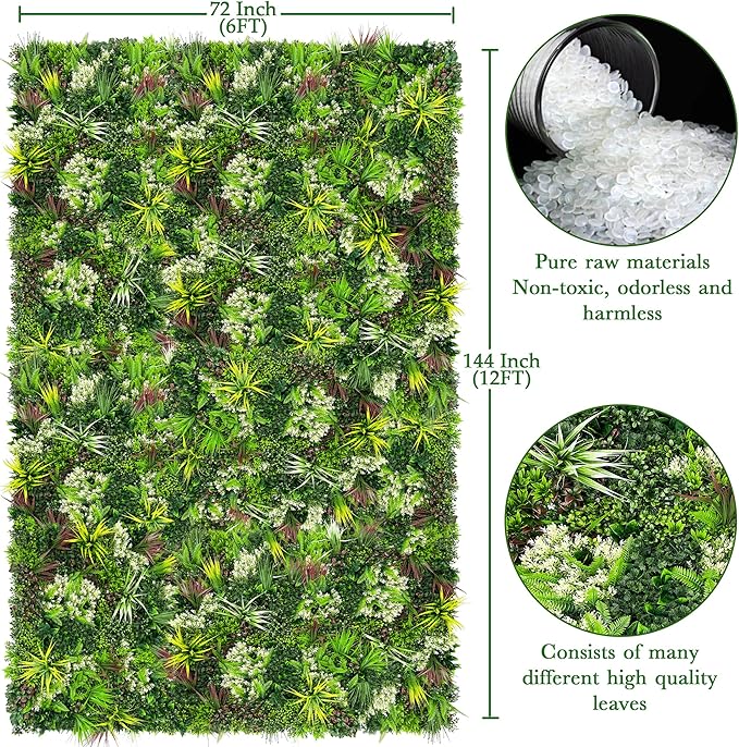 ODTORY Artificial Plant Wall Panels: 6FT×12FT UV-Anti Faux Grass Wall Backdrop - Image 2