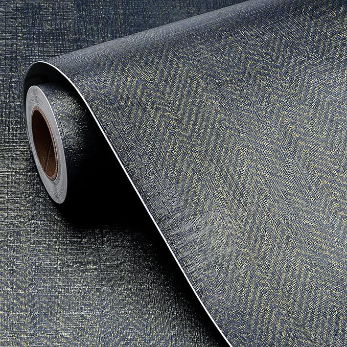 FunStick 24"x200" Dark Blue and Gold Grasscloth Peel and Stick Wallpaper - Image 7