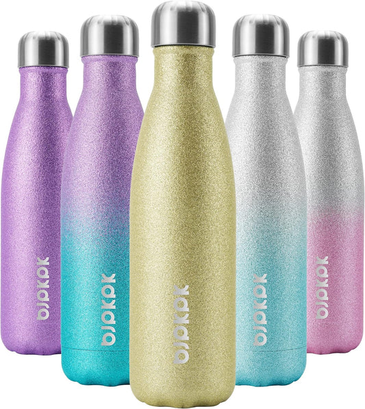 BJPKPK Glitter Yellow Insulated Water Bottle 17 oz Stainless Steel Water Bottles Cola Shape