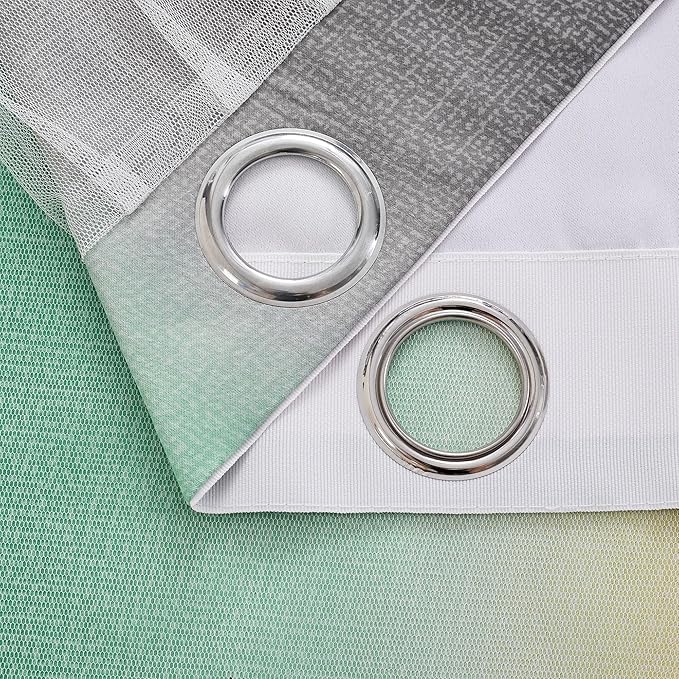 XiDi Curtains for Bedroom Decor, Rainbow GreenYellowGrey34/96/1 - Image 6