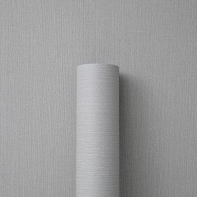 24"x393" Grey Grasscloth Peel and Stick Fabric Textured Contact Paper Removable - Image 5