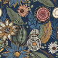 Blue Wallpaper Peel and Stick, Vintage Boho Floral Contact Paper 17.5" x 118" by Laatse
