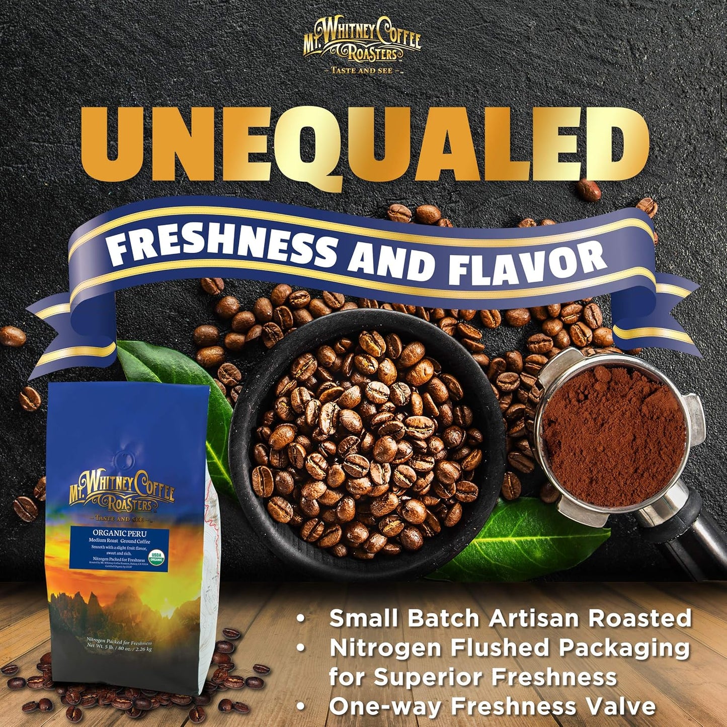 Mt. Whitney Organic Shade Grown, Low Acid Coffee from Peru (Ground, 5 Lb)