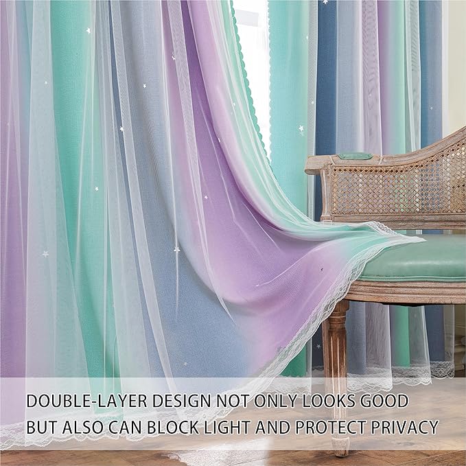 XiDi Purple Grey Curtains for Kids Bedroom, Princess Room Decor Green Curtain - Image 2