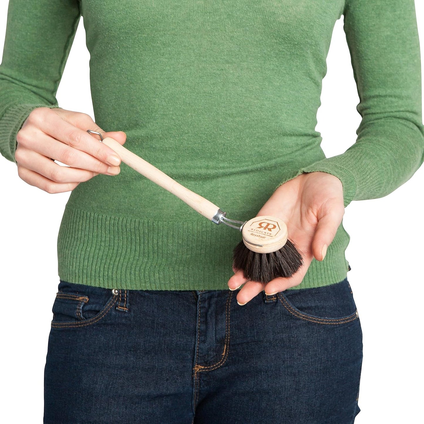 REDECKER German-Made Horse Hair Dish Brush, Soft All-Purpose Scrubber for Kitchen & Household with Strong Horse Hair Bristles, 2 inch Replaceable Brush Head, Set of 2, 9-inches Long