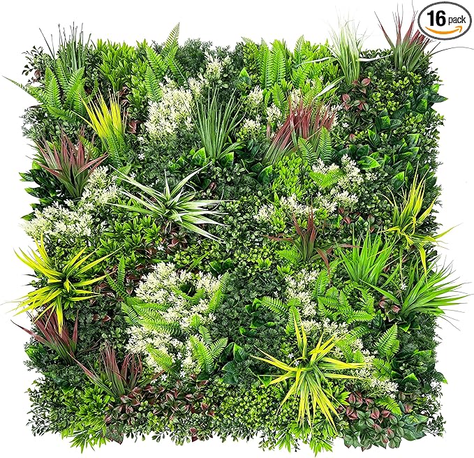 ODTORY Artificial Plant Wall Panels: 20"×20" 16P UV-Anti Faux Grass Wall by ODTORYHOME